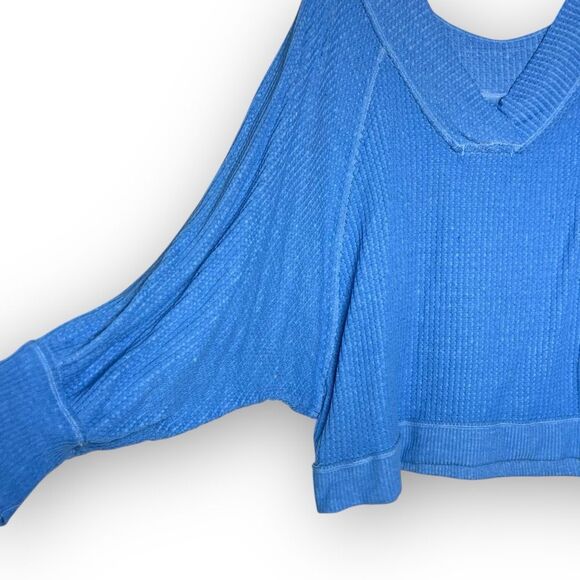 Free People We The Free Westend Thermal Top Blue Oversize Drop Shoulder Medium - Picture 7 of 14